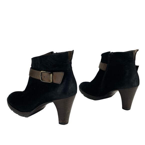 Paul Green Black Heeled Ankle Boot Sz 7.5 Leather Vintaged Finish Padded footbed - Picture 2 of 14